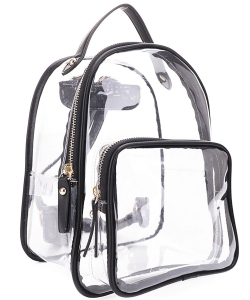 Clear Color Outlined Zipper Handle Backpack PMCL-20450 BLACK